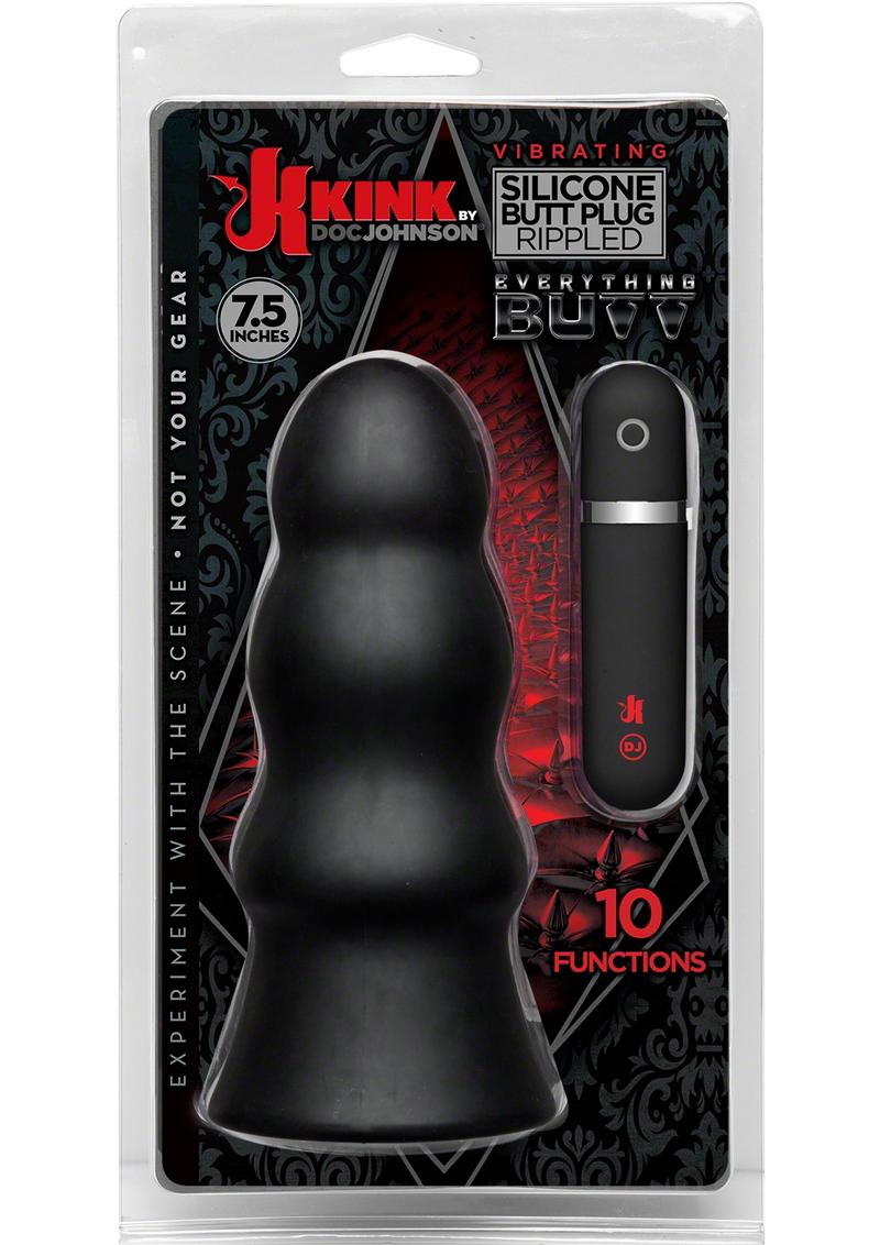 Tapón anal de silicona con vibración Kink, ondulado, con control remoto con cable, resistente al agua, color negro, 7,5 pulgadas