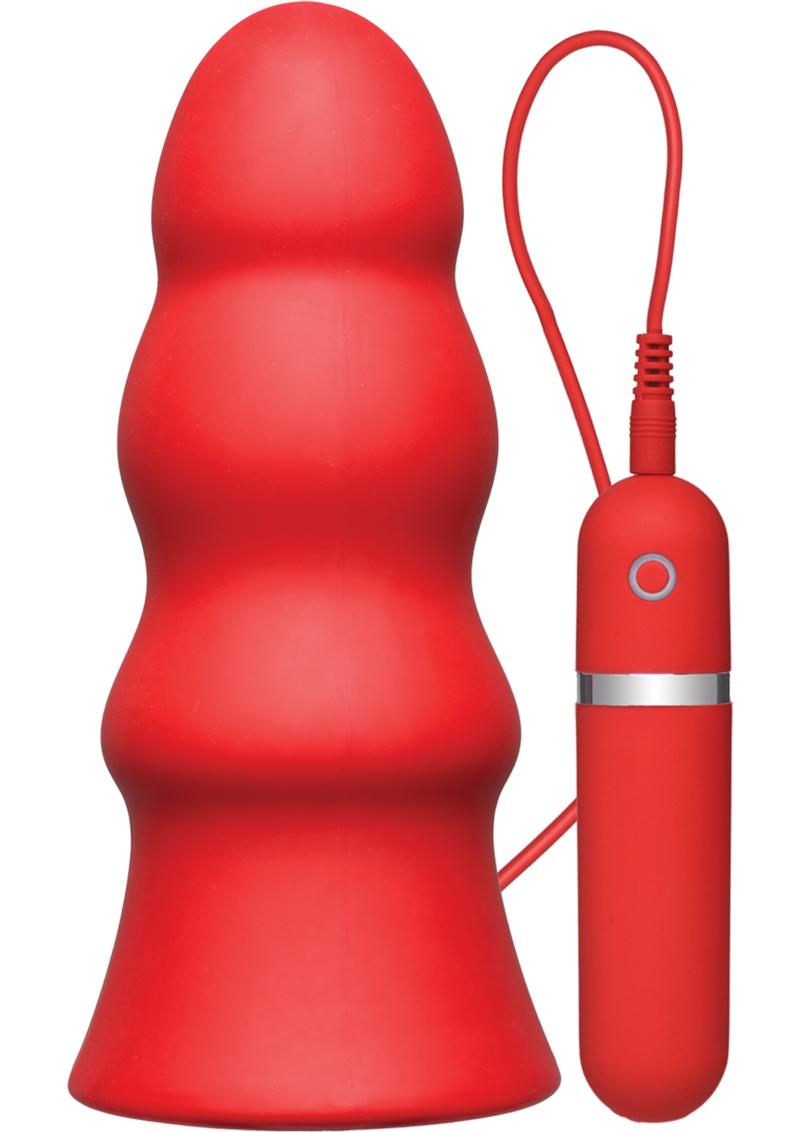 Tapón anal de silicona con vibración Kink, ondulado, con control remoto con cable, resistente al agua, color rojo, 7,5 pulgadas