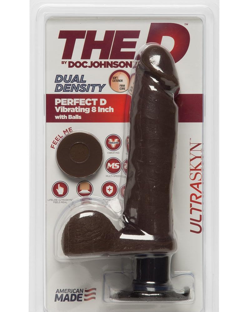 El D Perfect D Vibrating Dual Dense Ultraskyn Dong con bolas Impermeable Chocolate 8 pulgadas