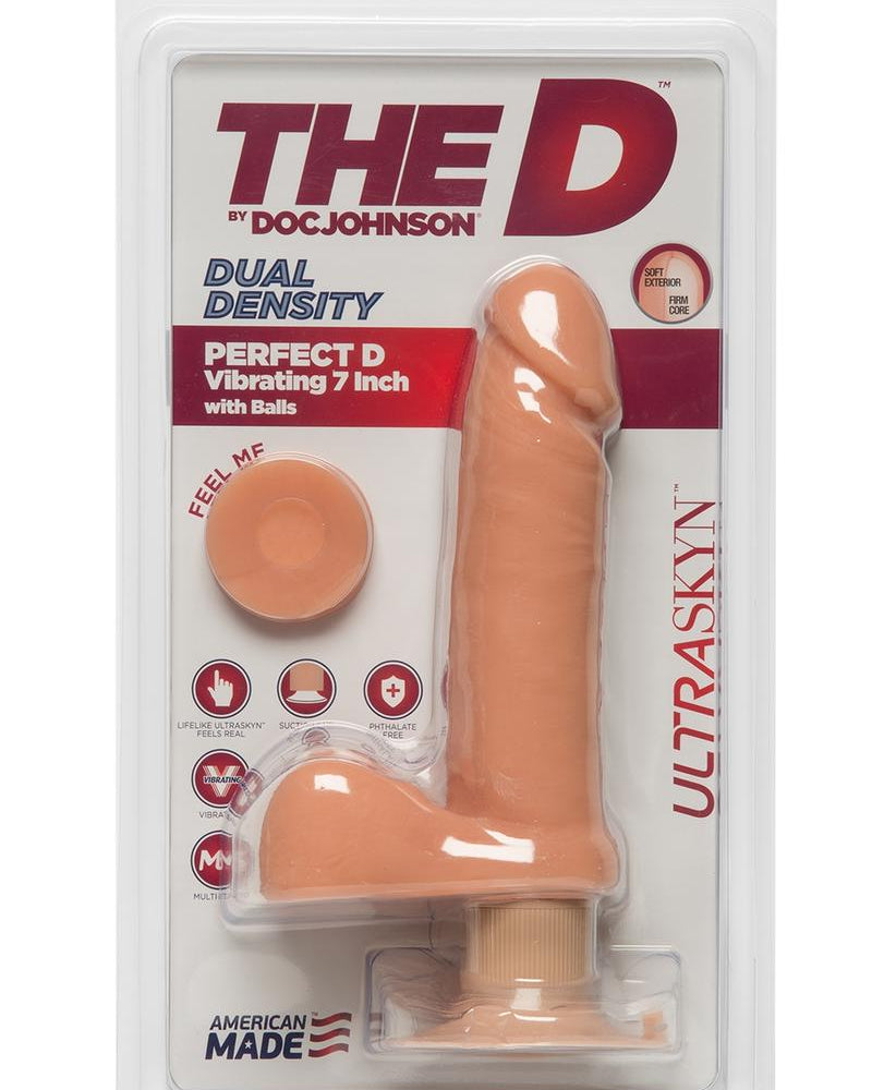 Dong Ultraskyn de densidad dual con bolas y vibración D Perfect D, resistente al agua, color vainilla, 7 pulgadas