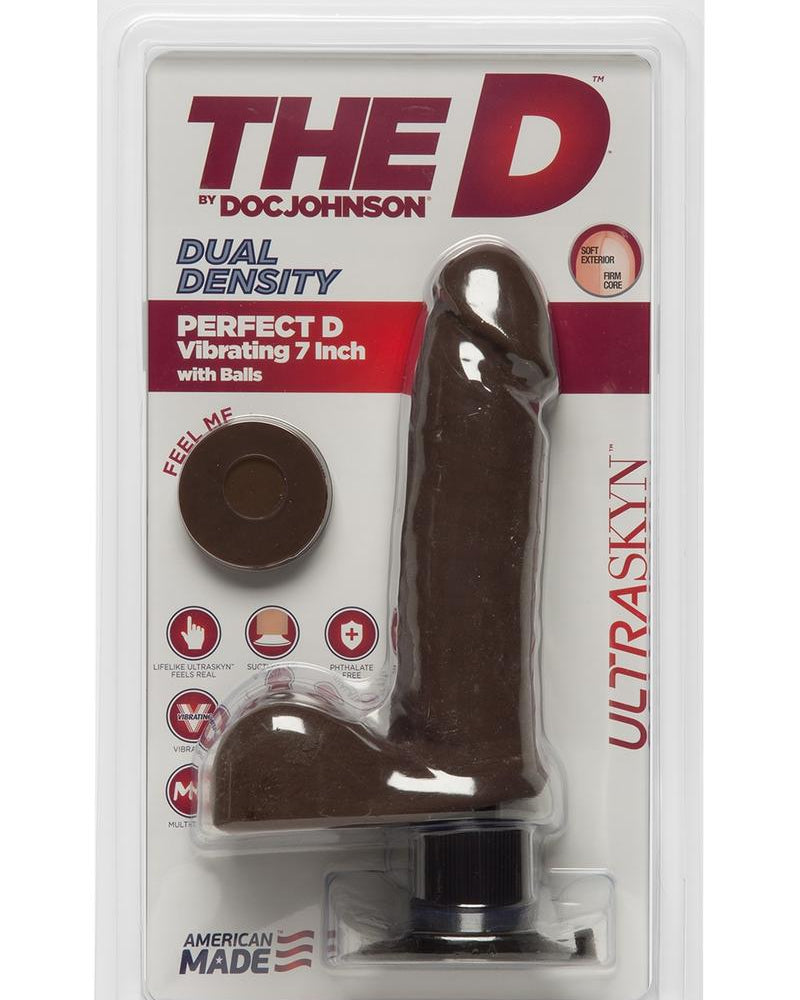 El D Perfect D Vibrating Dual Dense Ultraskyn Dong con bolas Impermeable Chocolate 7 pulgadas