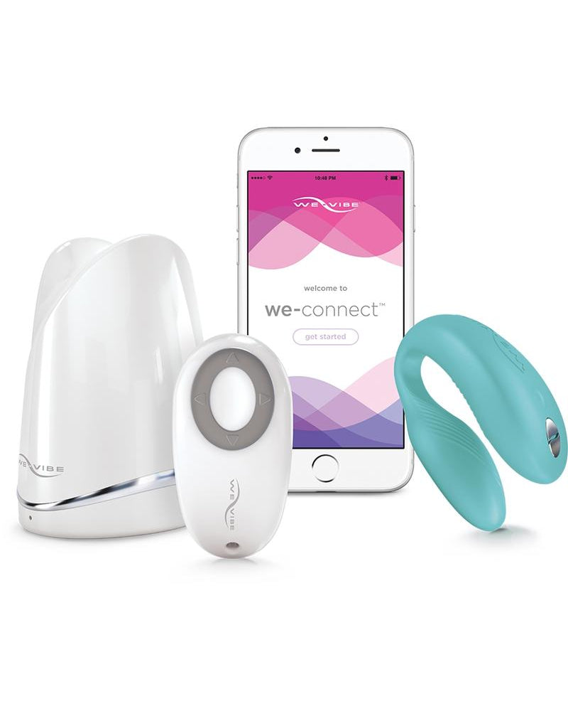 Vibrador para parejas de silicona We-Vibe Sync con control remoto, compatible con USB, resistente al agua, color aguamarina