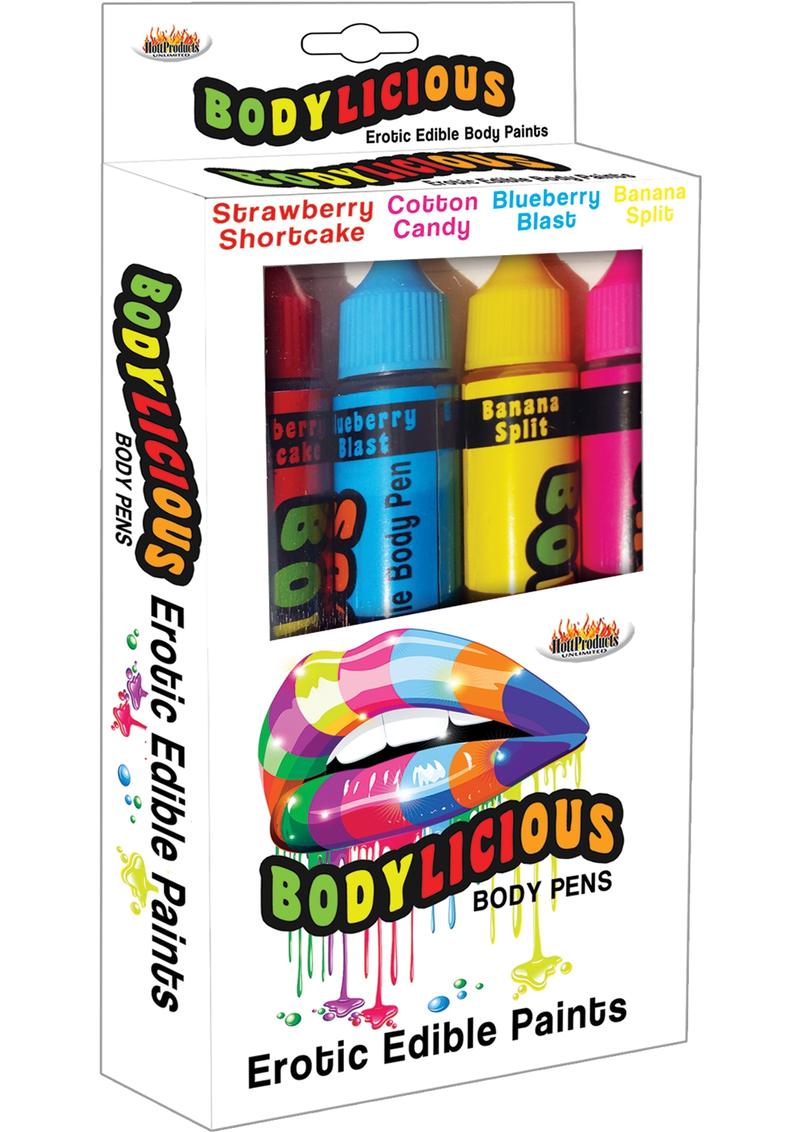 Pinturas corporales comestibles eróticas Bodylicious Body Pens, sabores y colores variados, 4 unidades por paquete