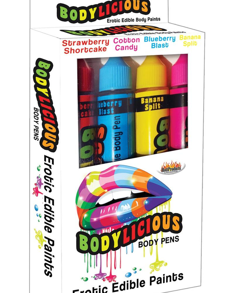 Pinturas corporales comestibles eróticas Bodylicious Body Pens, sabores y colores variados, 4 unidades por paquete