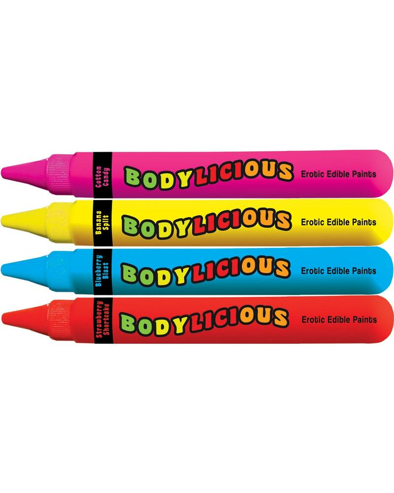 Pinturas corporales comestibles eróticas Bodylicious Body Pens, sabores y colores variados, 4 unidades por paquete