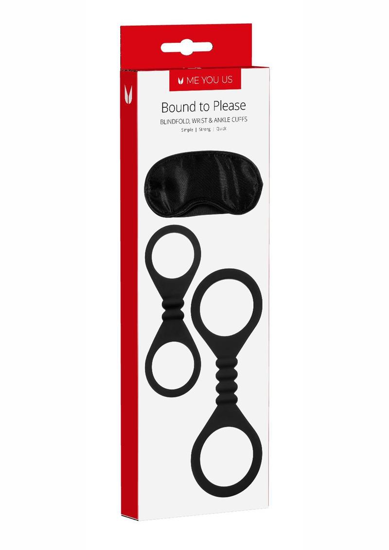 Kinx Bound To Please Blindfold, Wrist And Ankle Cuffs Silicone Black