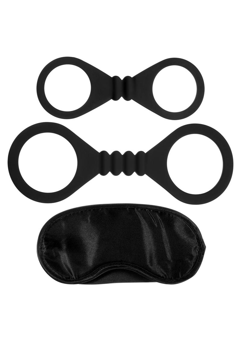 Kinx Bound To Please Blindfold, Wrist And Ankle Cuffs Silicone Black