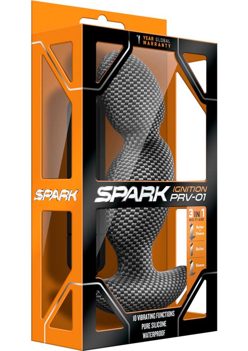 Masajeador de próstata con textura de silicona PRV-01 de Spark Ignition, color negro, resistente al agua