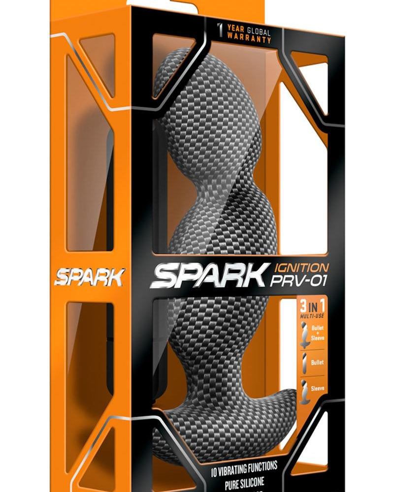 Spark Ignition PRV-01 Silicone Textured Prostate Massager Black Waterproof