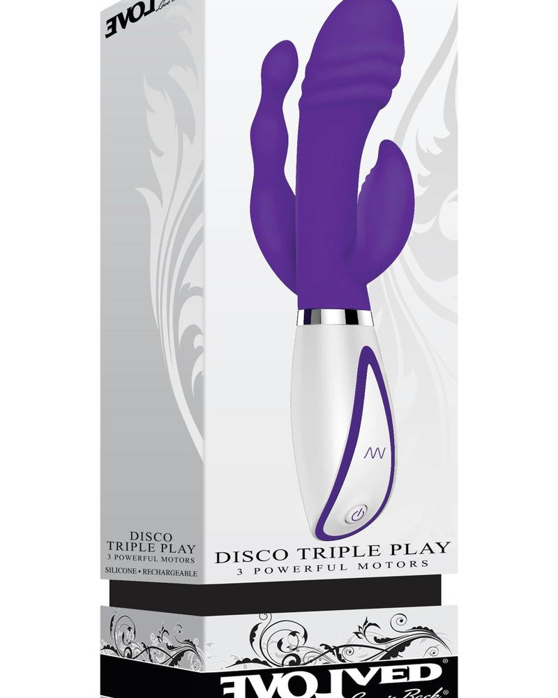 Disco Triple Play 3 Motors Rechargeable Silicone Vibe Waterproof Purple