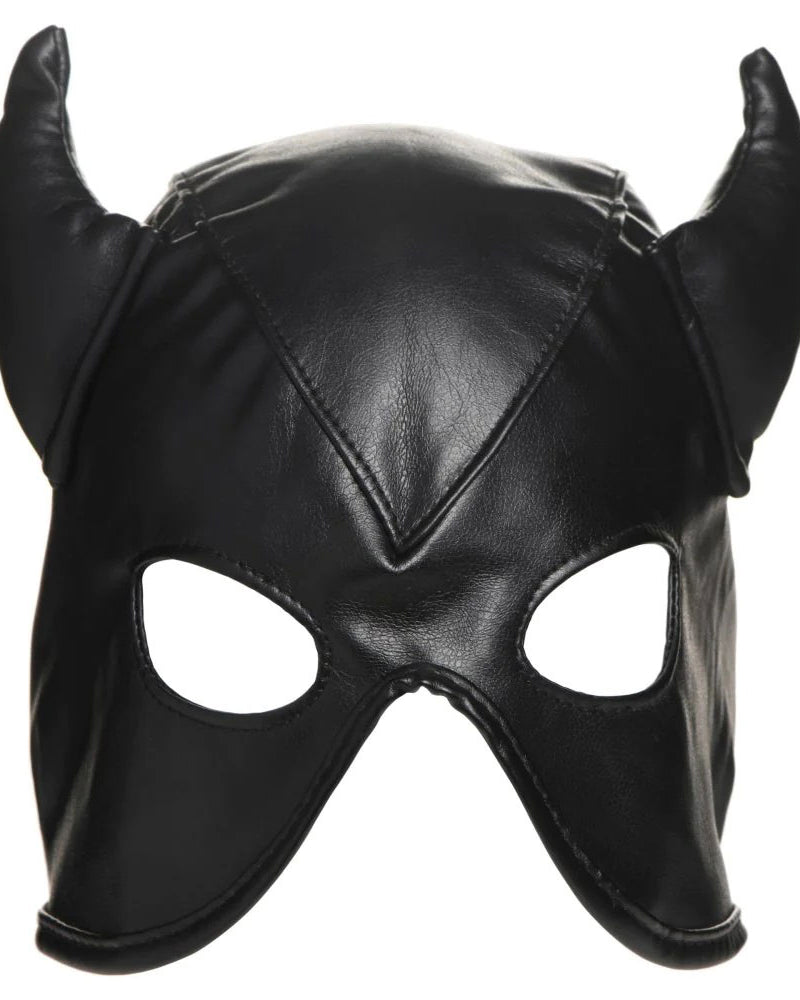 Dungeon Demon Bondage Hood With Horns - Black
