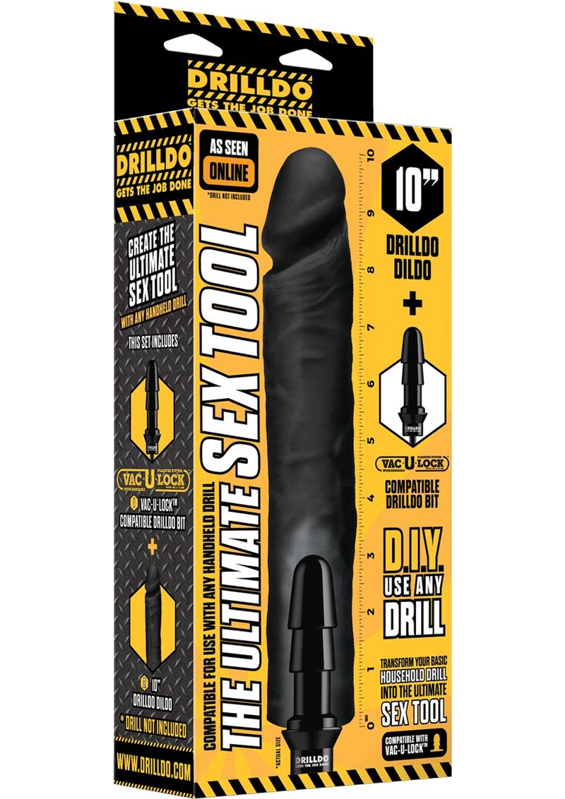 Drilldo Dildo Vac U Lock Compatible Drilldo Bit Dong Black 10 Inch