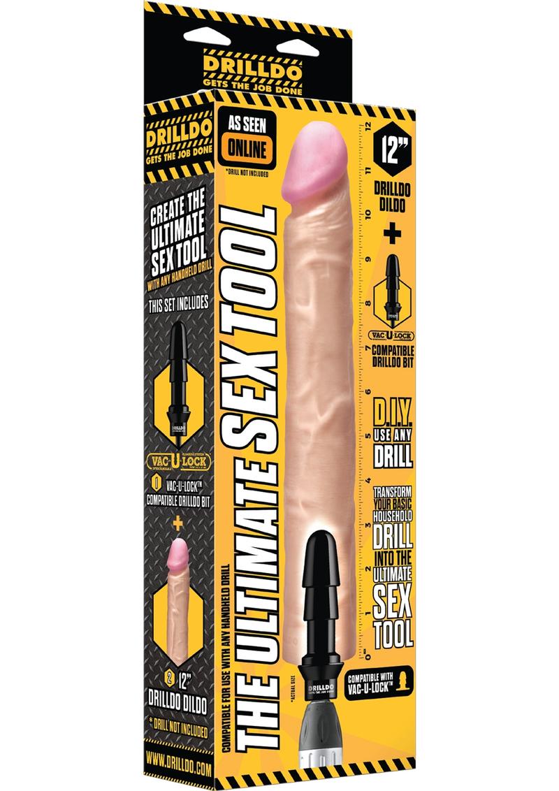 Consolador Drilldo Vac U Lock compatible con Drilldo Bit Dong Skin de 12 pulgadas