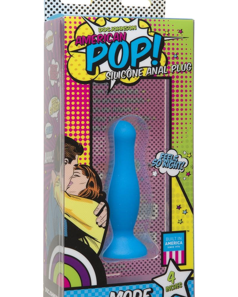Plug anal de silicona American Pop Mode de 4 pulgadas en color azul