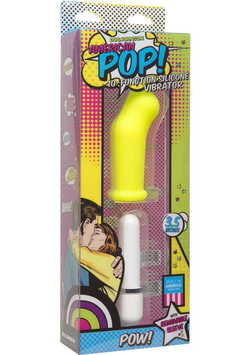 Vibrador de silicona American Pop Pow de 10 funciones con funda, resistente al agua, color amarillo, 3,5 pulgadas