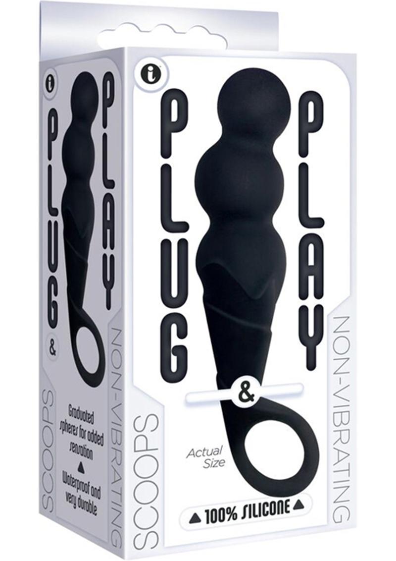 Plug and Play Scoops - Tapón anal de silicona resistente al agua, color negro