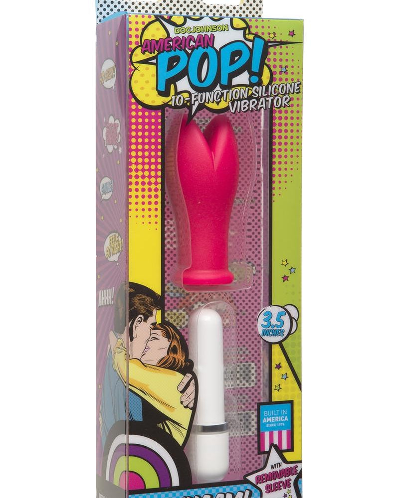American Pop Whaam 10 Function Silicone Vibrator With Sleeve Waterproof Pink 3.5 Inch