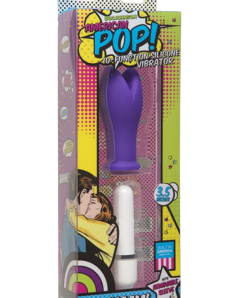 American Pop Whaam 10 Function Silicone Vibrator With Sleeve Waterproof Purple 3.5 Inch