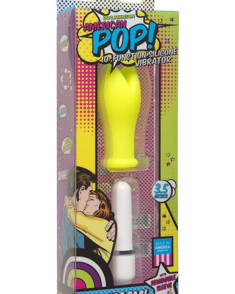 American Pop Whaam 10 Function Silicone Vibrator With Sleeve Waterproof Yellow 3.5 Inch