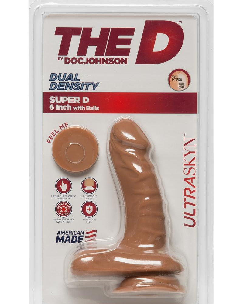 El D Super D Dual Density Ultraskin Realistic Dong con bolas Caramel 6 pulgadas