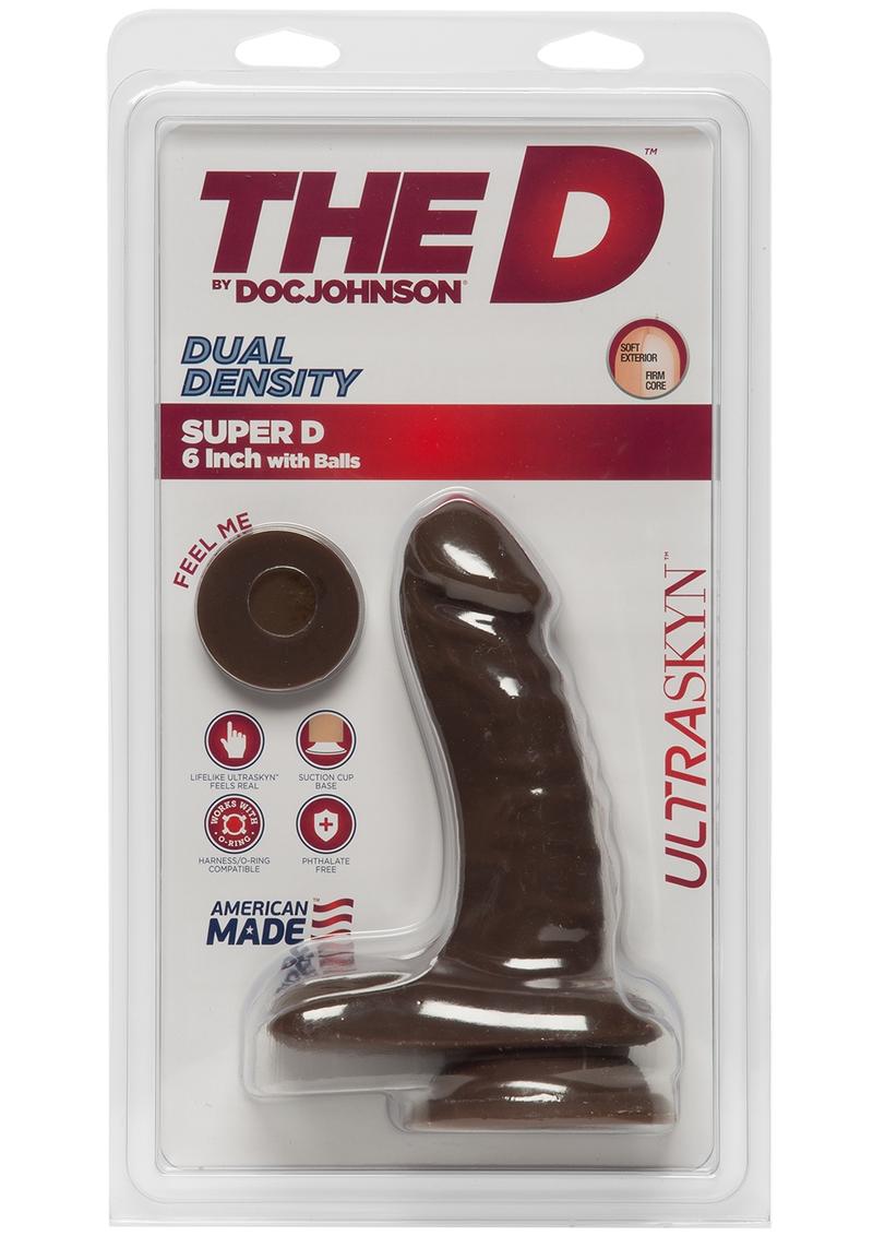 El pene realista D Super D de doble densidad Ultraskin con bolas de chocolate de 6 pulgadas