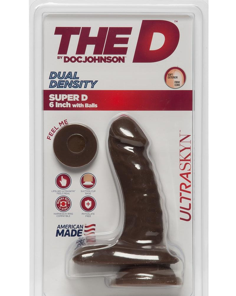 El pene realista D Super D de doble densidad Ultraskin con bolas de chocolate de 6 pulgadas