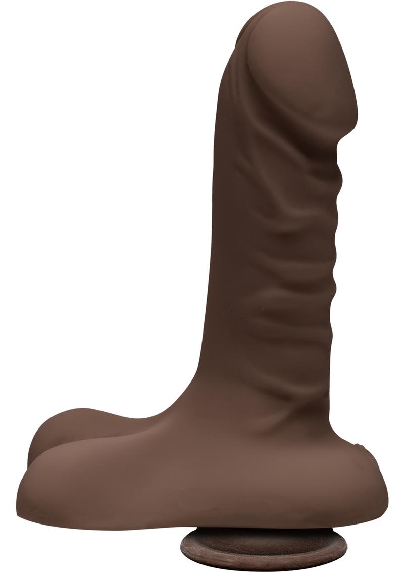 El pene realista D Super D de doble densidad Ultraskin con bolas de chocolate de 6 pulgadas