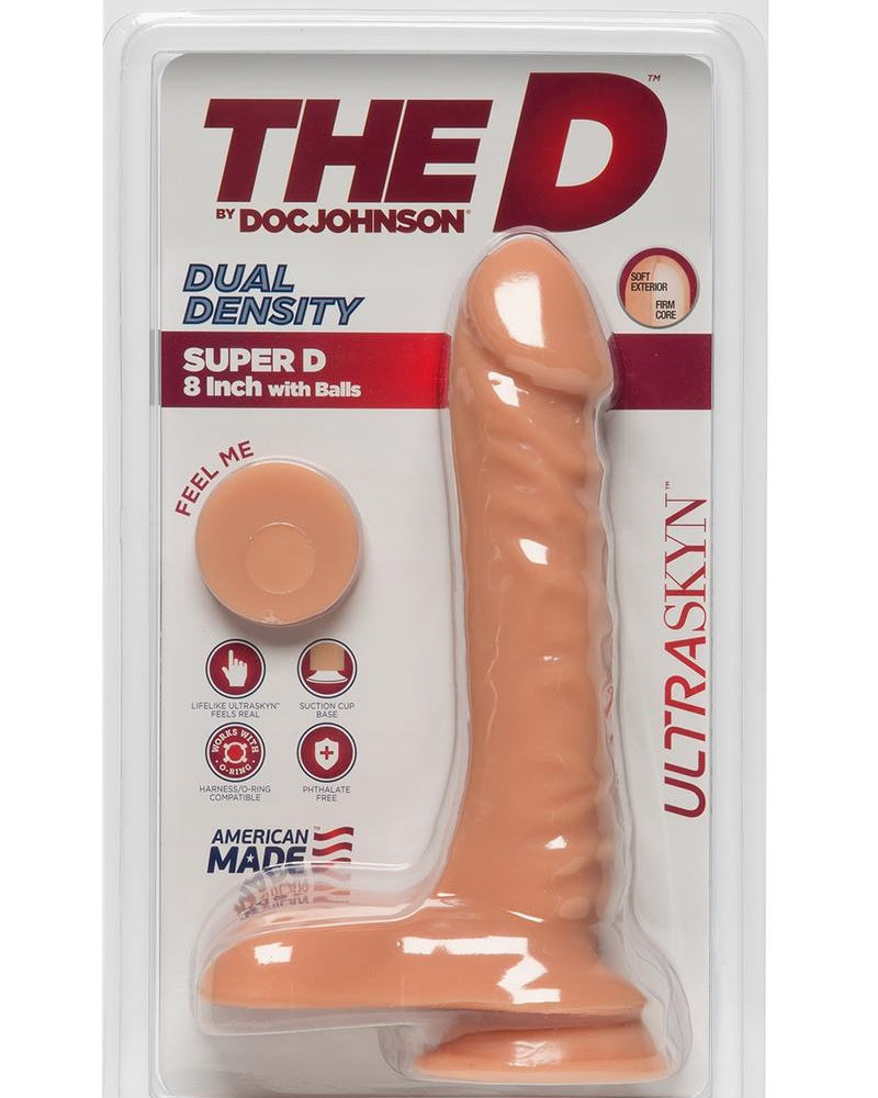 D Super D Dual Density Ultraskin Realistic Dong con bolas de 7 pulgadas color vainilla
