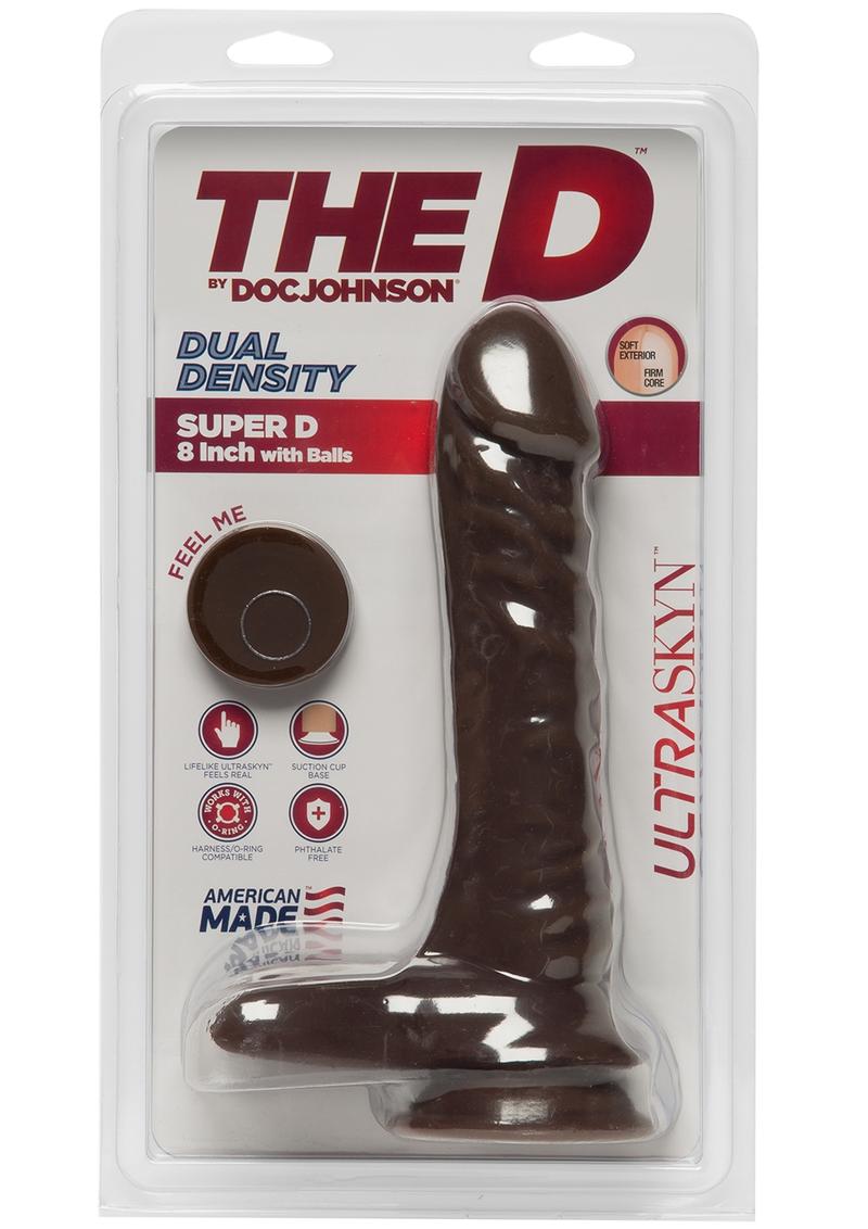 El pene realista D Super D de doble densidad Ultraskin con bolas de chocolate de 7 pulgadas