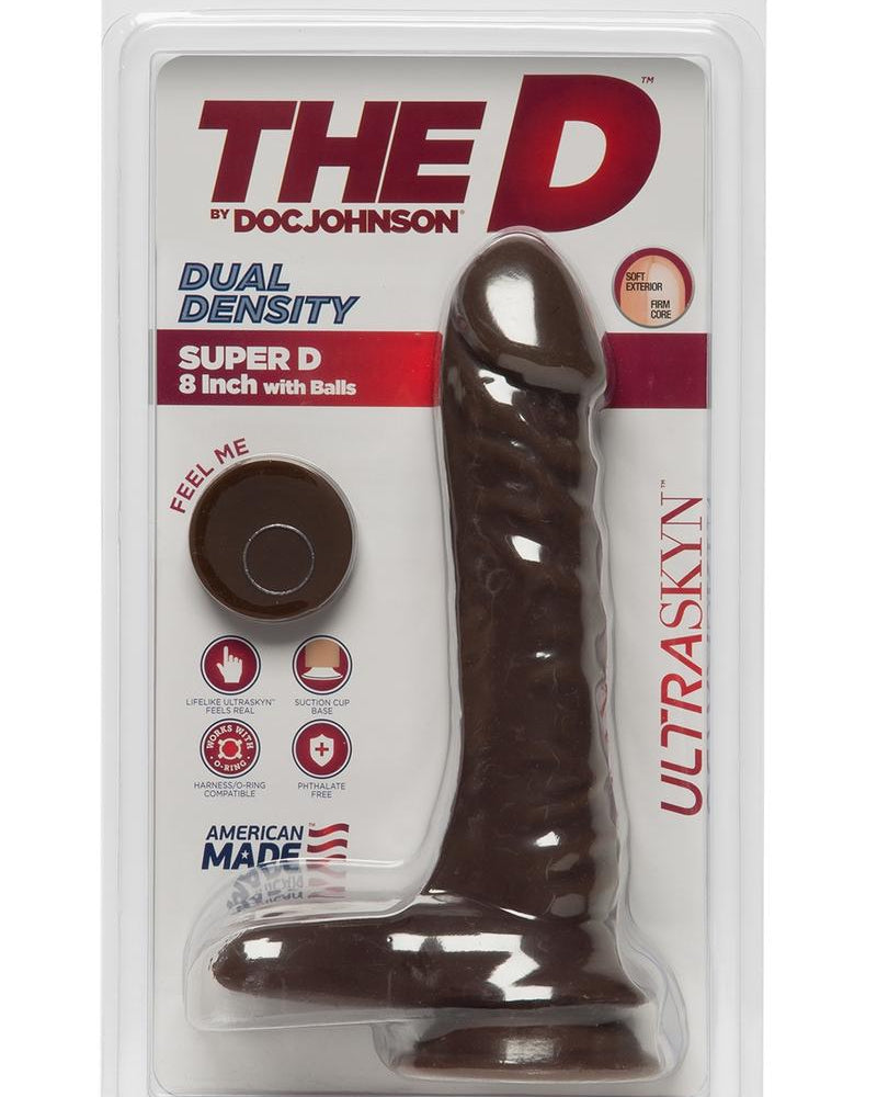 El pene realista D Super D de doble densidad Ultraskin con bolas de chocolate de 7 pulgadas