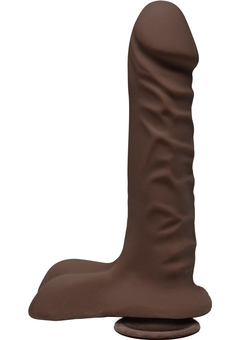 El pene realista D Super D de doble densidad Ultraskin con bolas de chocolate de 7 pulgadas