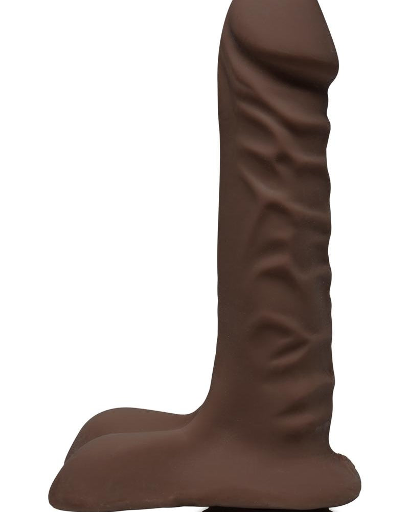 El pene realista D Super D de doble densidad Ultraskin con bolas de chocolate de 7 pulgadas