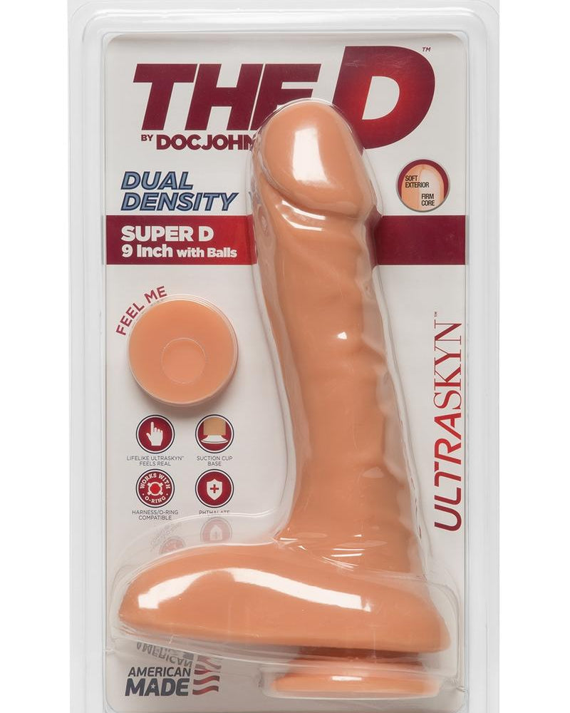 D Super D Dual Density Ultraskin Realistic Dong con bolas de 9 pulgadas de vainilla