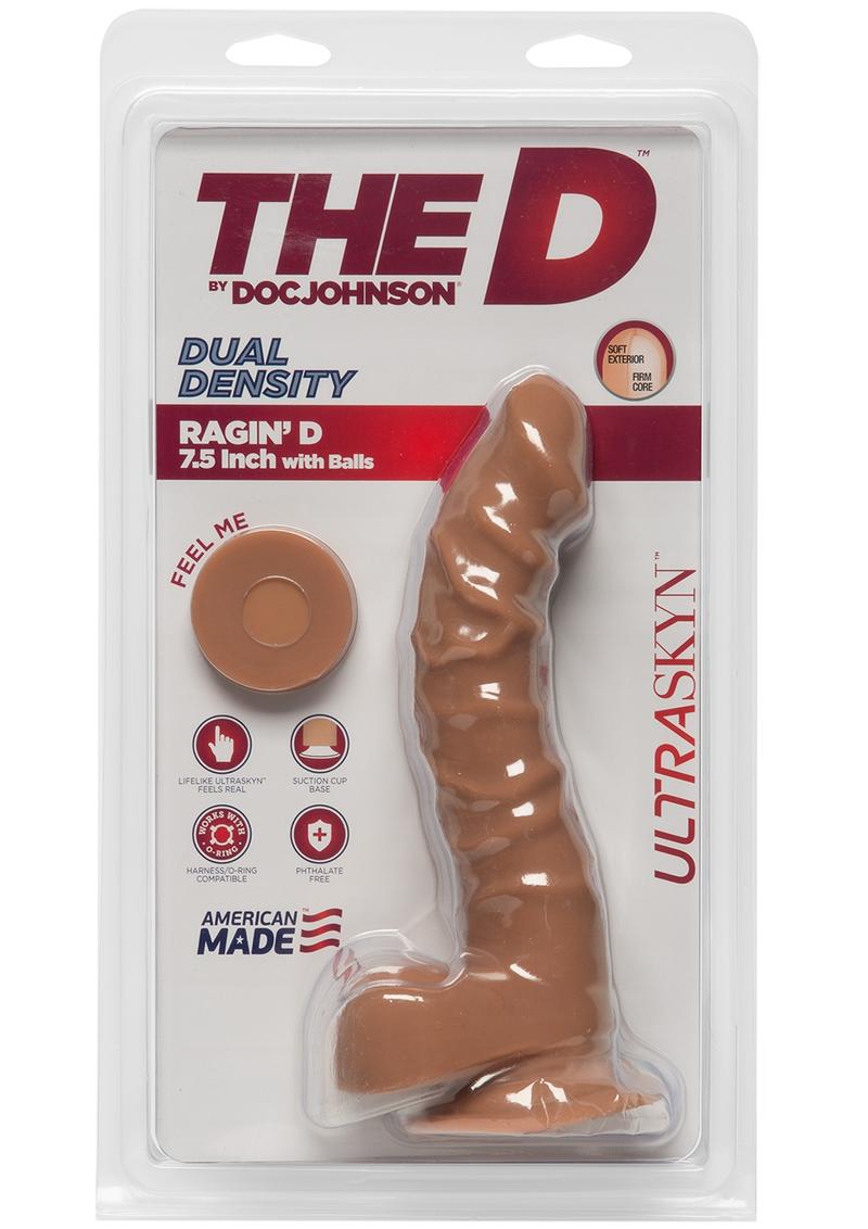 El D Raging D Dual Density Ultraskin Realistic Dong con bolas Caramelo 7 pulgadas