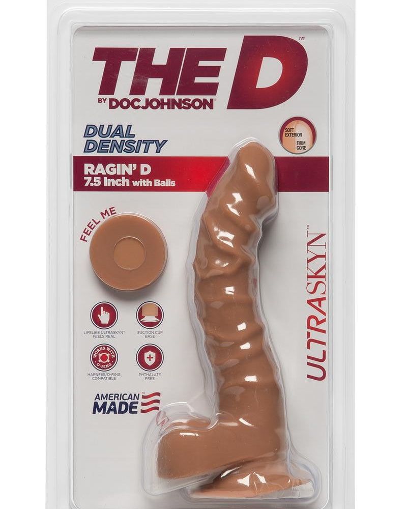 The D Raging D Dual Density Ultraskin Realistic Dong With Balls Caramel 7 Inch