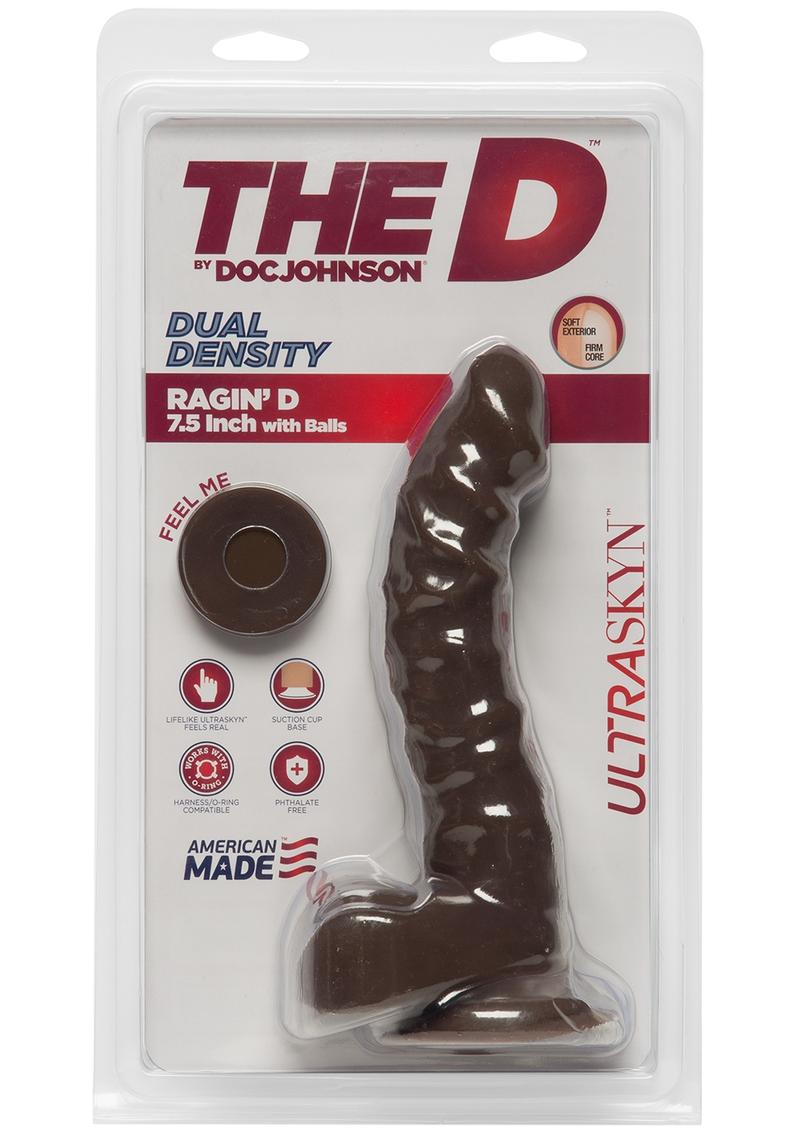 El D Raging D Dual Density Ultraskin Realistic Dong con bolas Chocolate 7 pulgadas