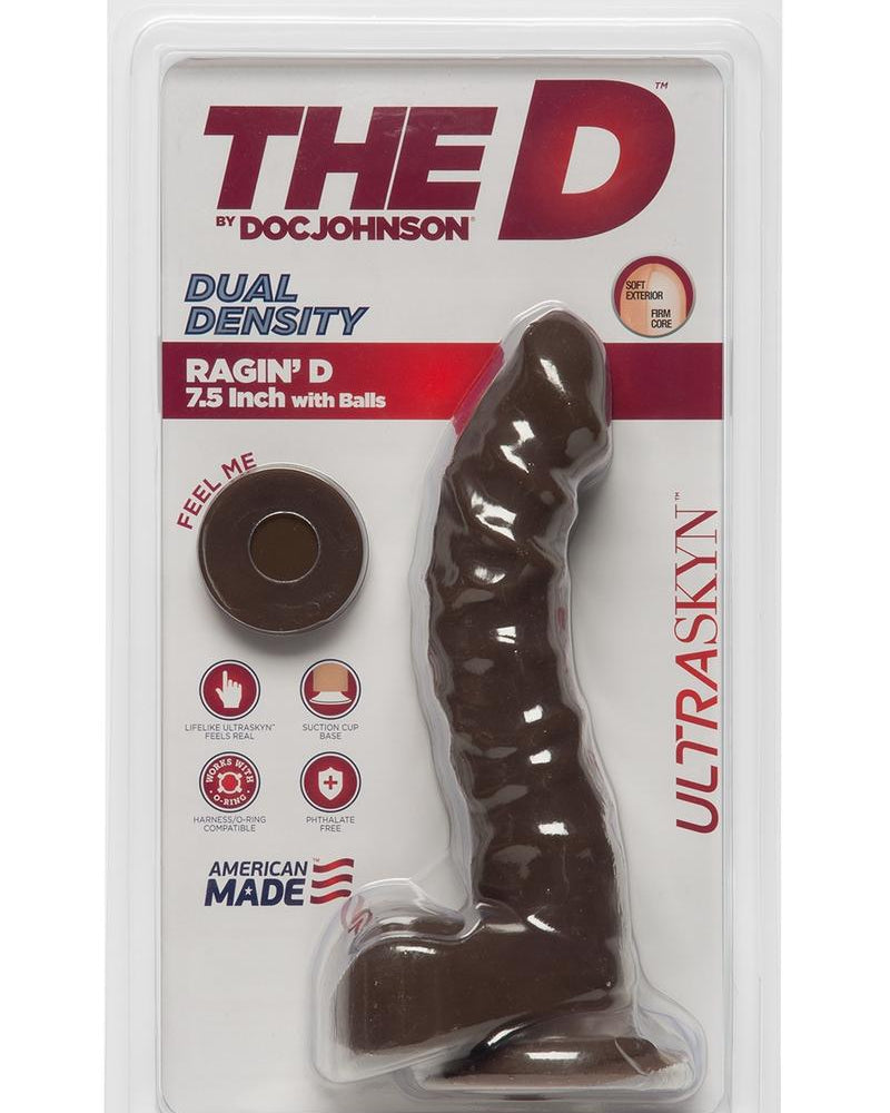 The D Raging D Dual Density Ultraskin Realistic Dong With Balls Chocolate 7 Inch