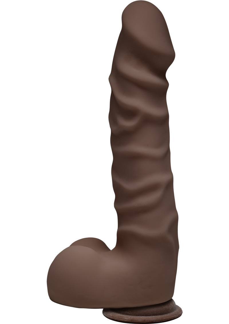 El D Raging D Dual Density Ultraskin Realistic Dong con bolas Chocolate 7 pulgadas