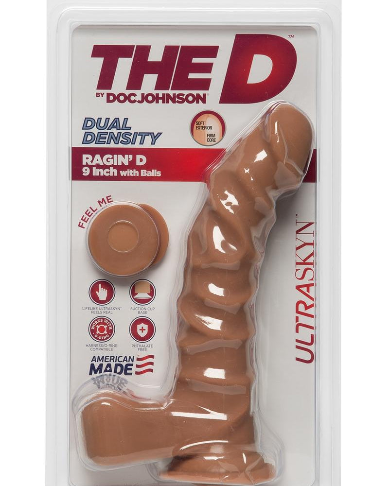 The D Raging D Dual Density Ultraskin Realistic Dong With Balls Caramel 9 Inch