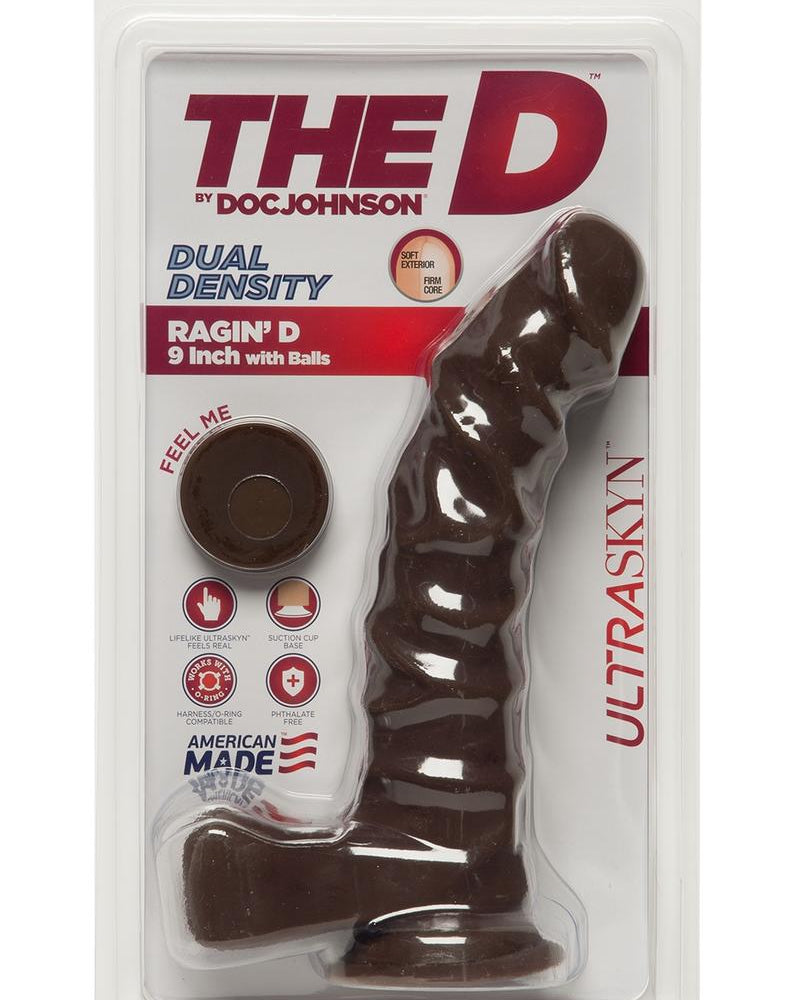 The D Raging D Dual Density Ultraskin Realistic Dong With Balls Chocolate 9 Inch