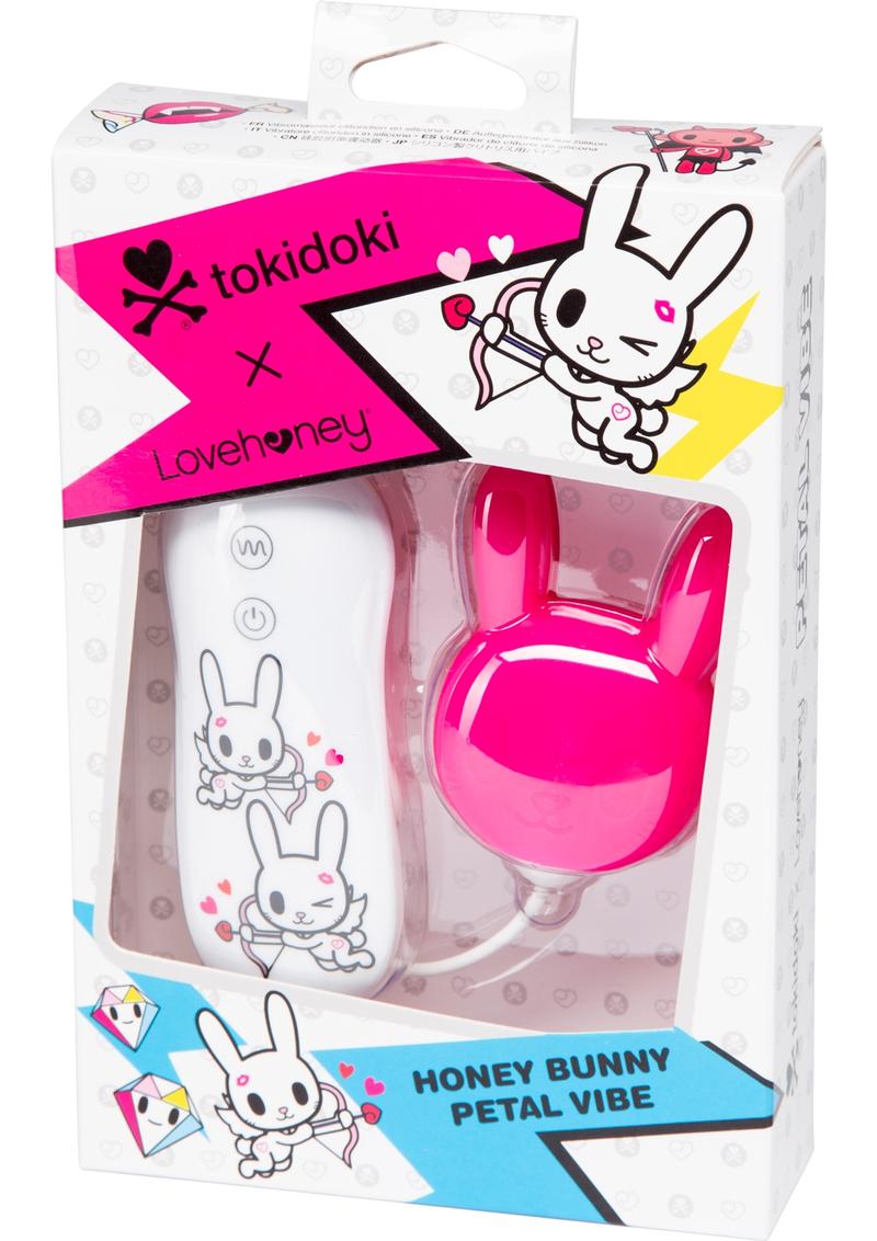 Vibrador con control remoto y cable de silicona para clítoris Tokidoki Honey Bunny Petal Vibe, resistente al agua, color rosa