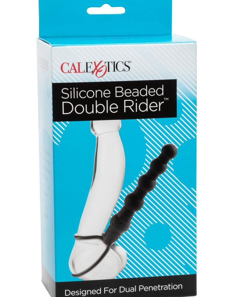 Silicone Beaded Double Rider Anal Probe Cockring Black