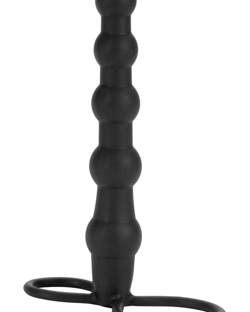 Silicone Beaded Double Rider Anal Probe Cockring Black