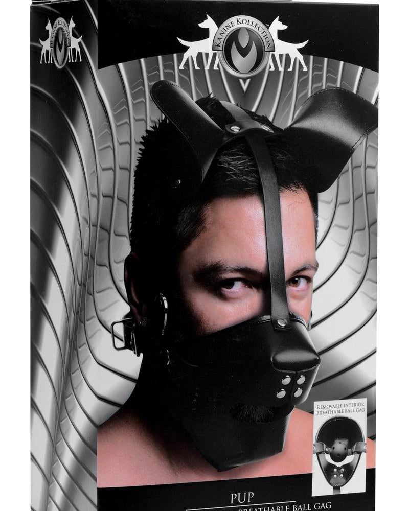Capucha de juego para cachorros y mordaza de bola transpirable de la serie Master, color negro