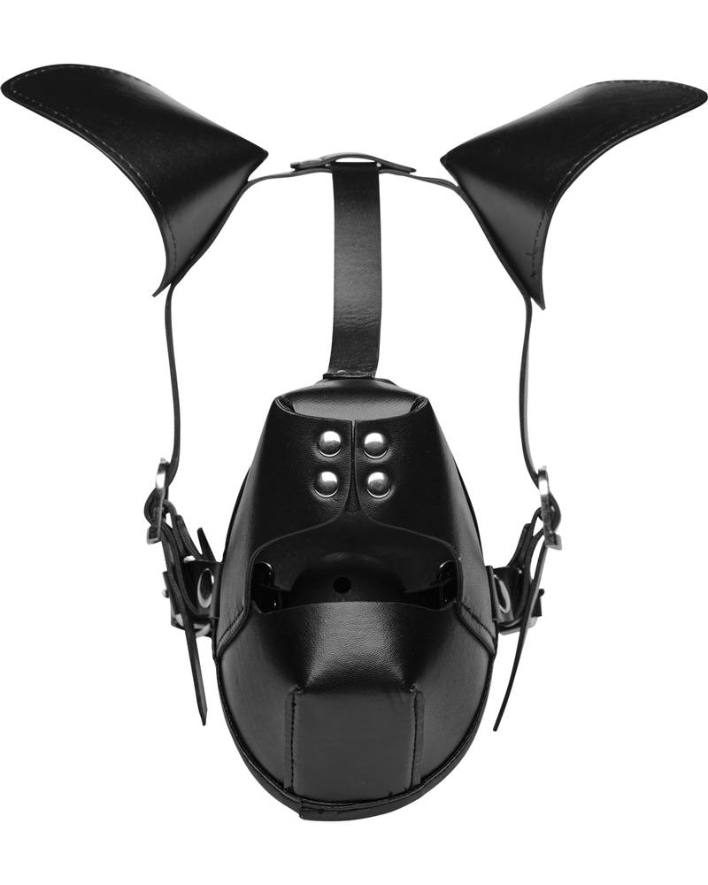 Capucha de juego para cachorros y mordaza de bola transpirable de la serie Master, color negro