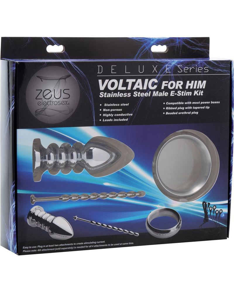 Zeus Electrosex Deluxe Series Voltaic For Him Stainless Steel Male E-Stim Kit