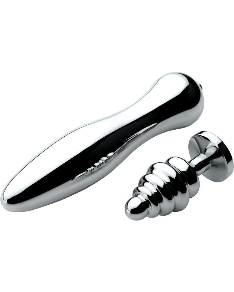 Kit de estimulación eléctrica femenina de acero inoxidable Zeus Electrosex Deluxe Series Voltaic For Her, color plateado