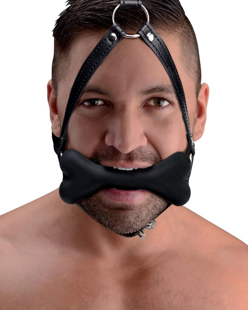 Master Series Hound Bone Silicone Gag Head Harness Black