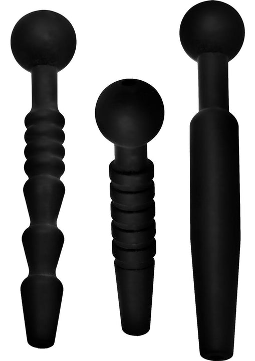 Juego de 3 tapones para el pene de silicona negra de la serie Master Dark Rods