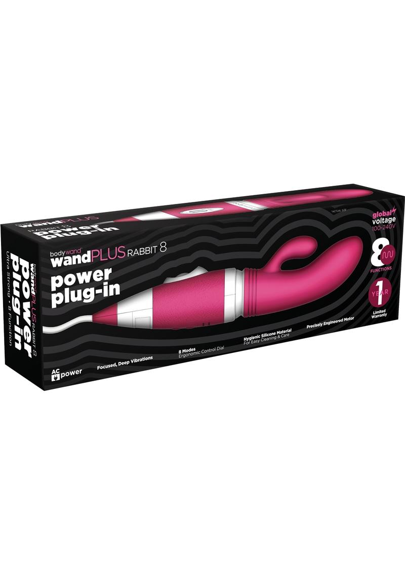 Vibrador enchufable Bodywand Wand Plus Rabbit 8 Power de silicona color rosa